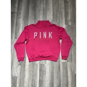 Victorias Secret Womens Sz Medium Pink 1/4 Zip Pink Logo Sweatshirt Pullover
